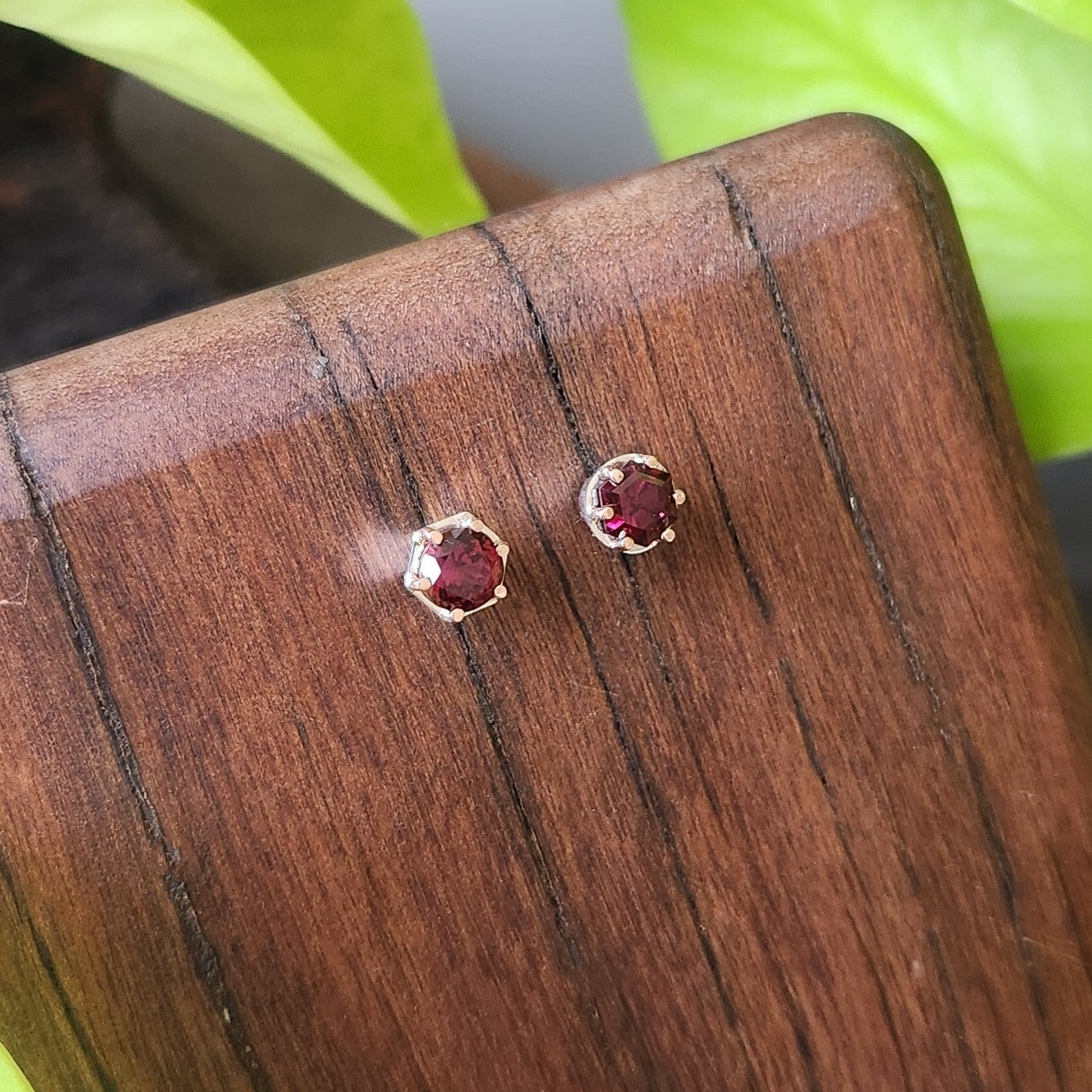 Round x Hexagonal Garnet Studs